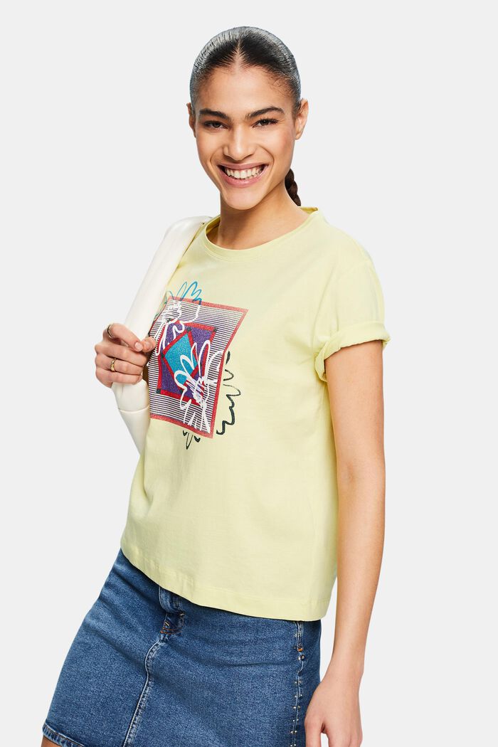 Dżersejowy T-shirt z nadrukiem z przodu, LIME YELLOW, detail image number 4