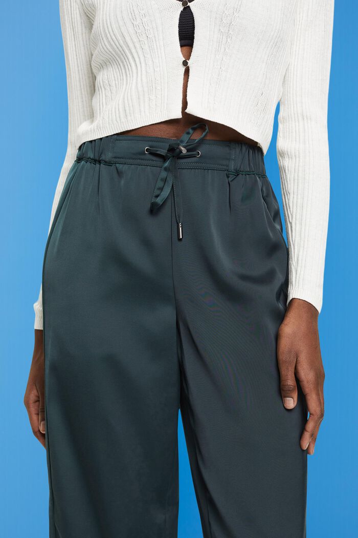 Satynowe spodnie z szerokimi nogawkami, DARK TEAL GREEN, detail image number 2