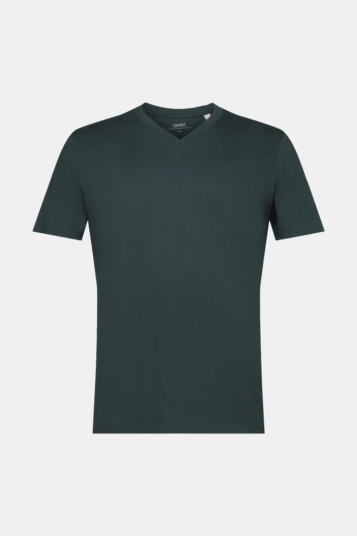 Bawełniany T-shirt z dekoltem w serek, slim fit, TEAL BLUE, detail image number 6