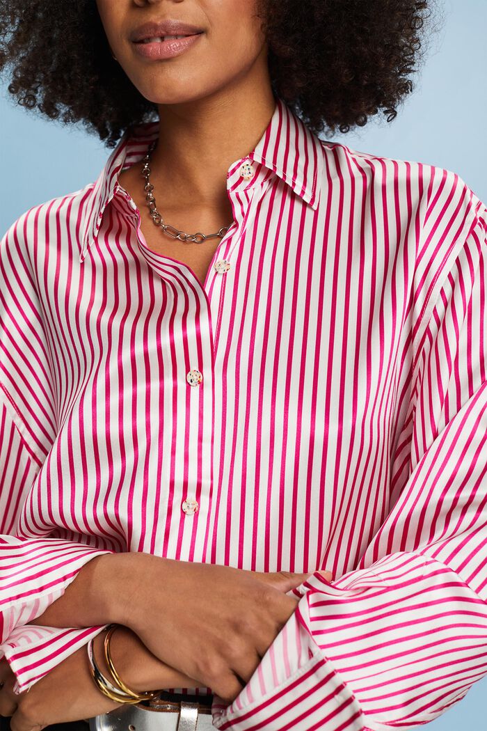 Jedwabna koszula w paski, PINK FUCHSIA, detail image number 3