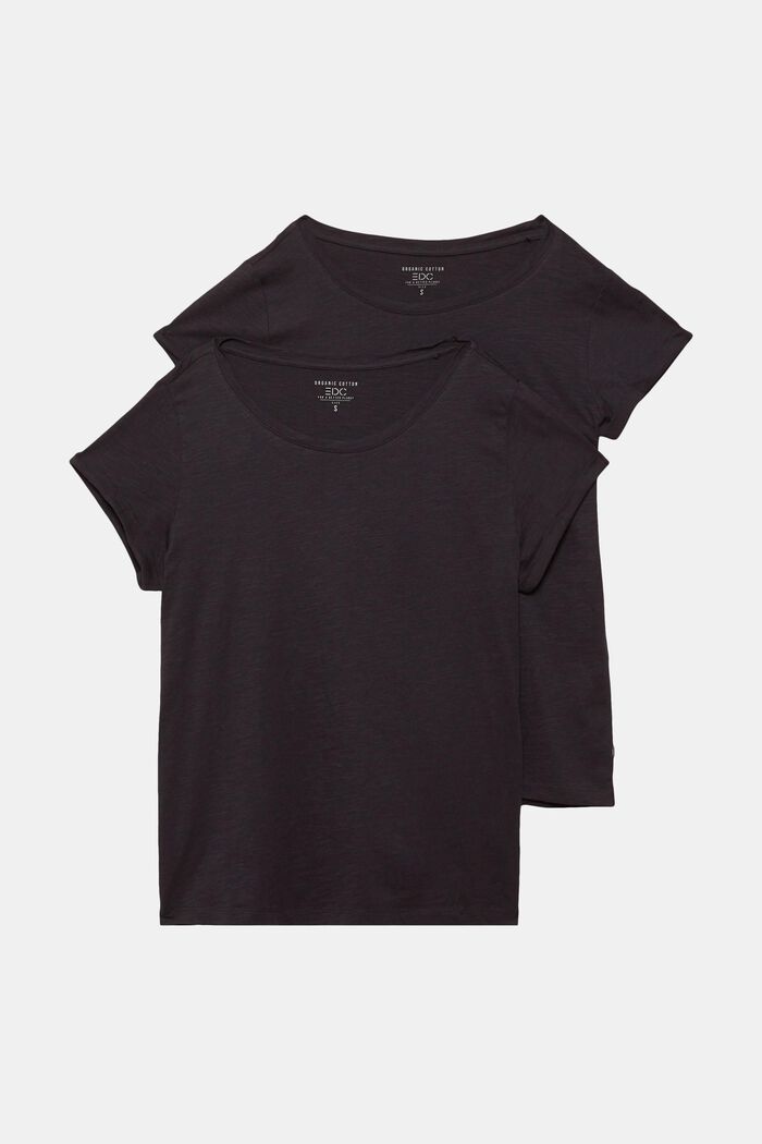 T-shirt basic, 2 szt., bawełna organiczna, BLACK, overview