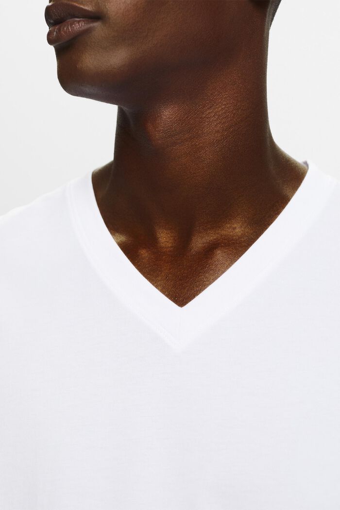 T-shirt z dekoltem w serek z organicznej bawełny, WHITE, detail image number 3
