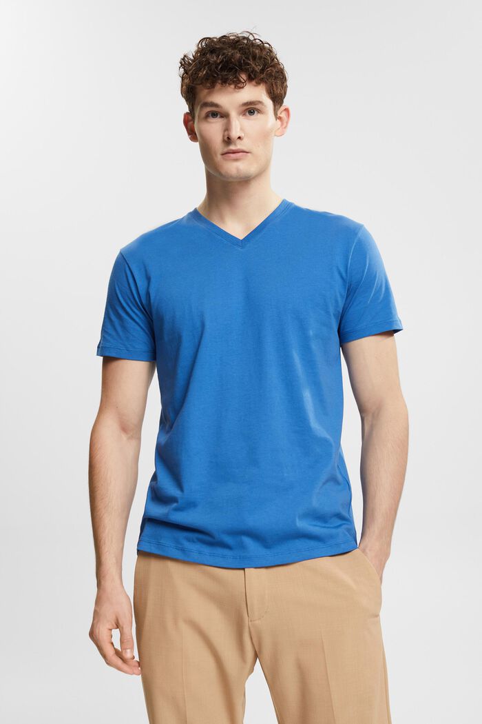 T-shirt z dżerseju z dekoltem w serek, BLUE, detail image number 0