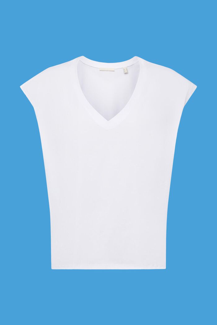 Bawełniany T-shirt z dekoltem w serek bez rękawów, WHITE, detail image number 6