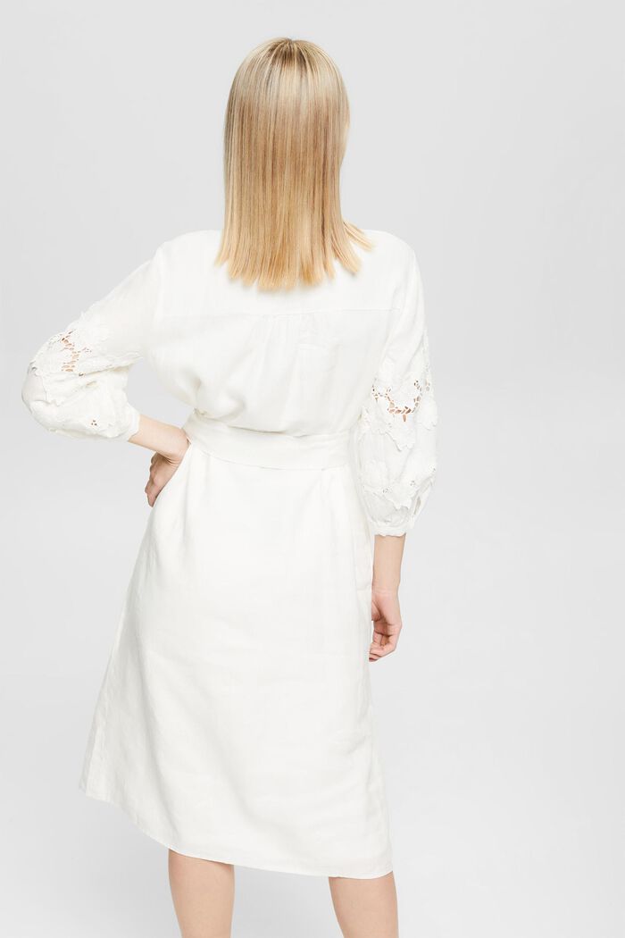 Z lnu: sukienka koszulowa z wiązanym paskiem, OFF WHITE, detail image number 3