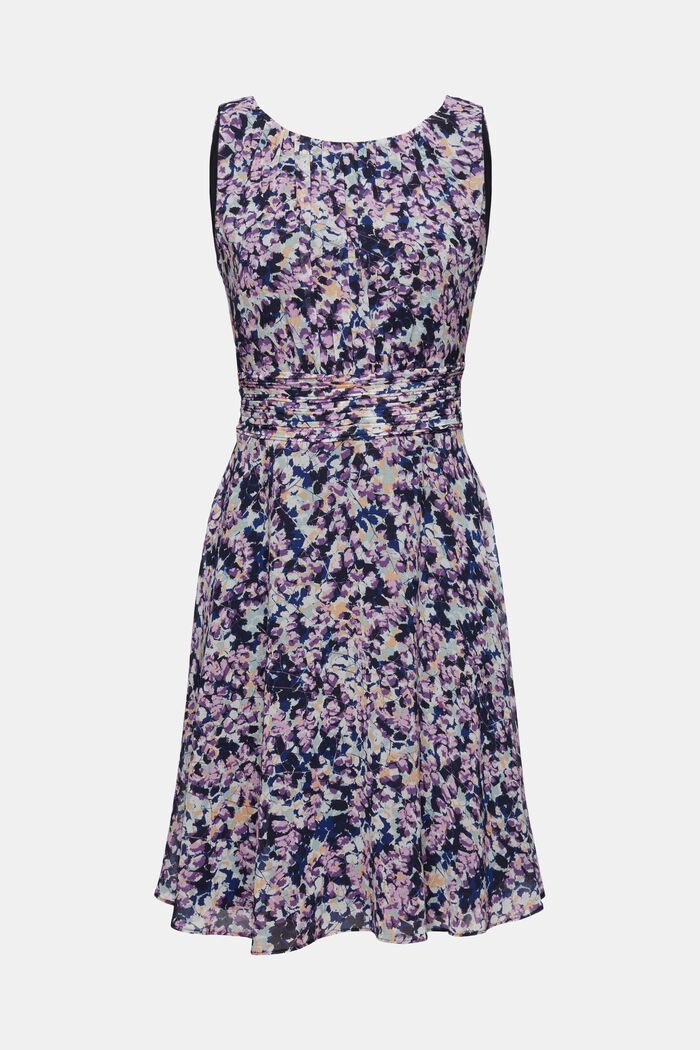 Z recyklingu: szyfonowa sukienka z marszczoną talią, NAVY BLUE, detail image number 6