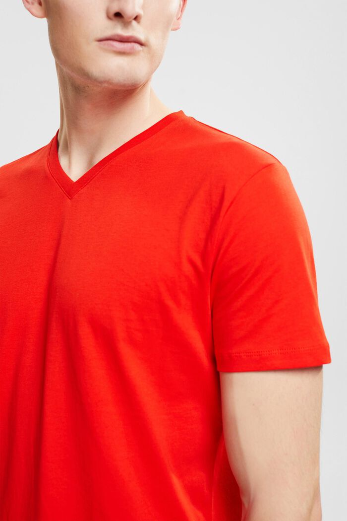 T-shirt z wycięciem w serek ze zrównoważonej bawełny, RED, detail image number 0