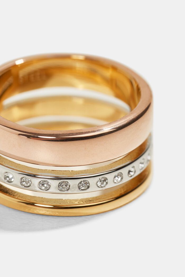 Trójkolorowy pierścionek ze stali szlachetnej, ROSEGOLD, detail image number 1