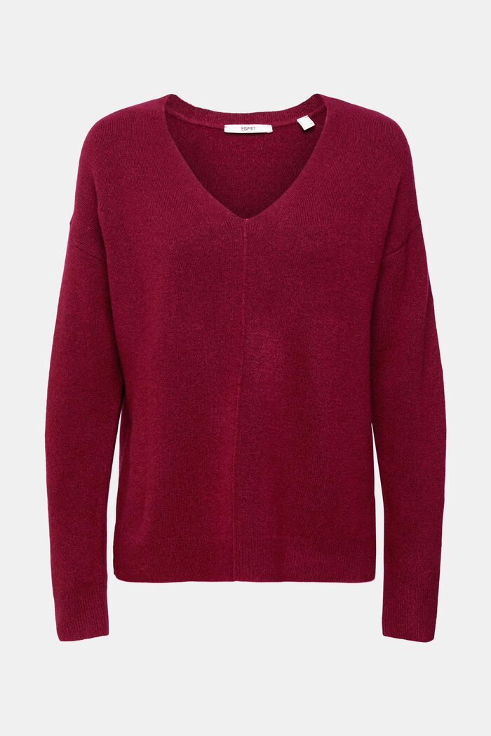 Sweter z dekoltem w serek z mieszanki wełnianej, CHERRY RED, detail image number 2
