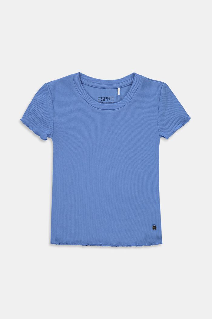 Prążkowana koszulka z falbankowym brzegiem, 100% bawełny, LIGHT BLUE, overview