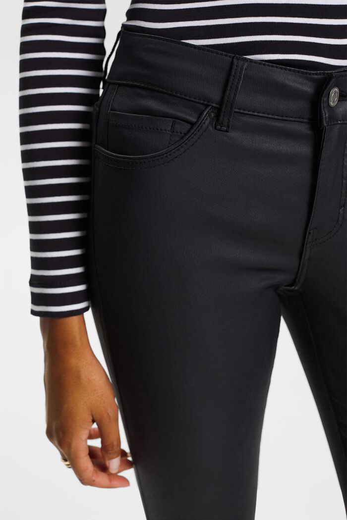 Powlekane spodnie skinny ze średnim stanem, BLACK, detail image number 3