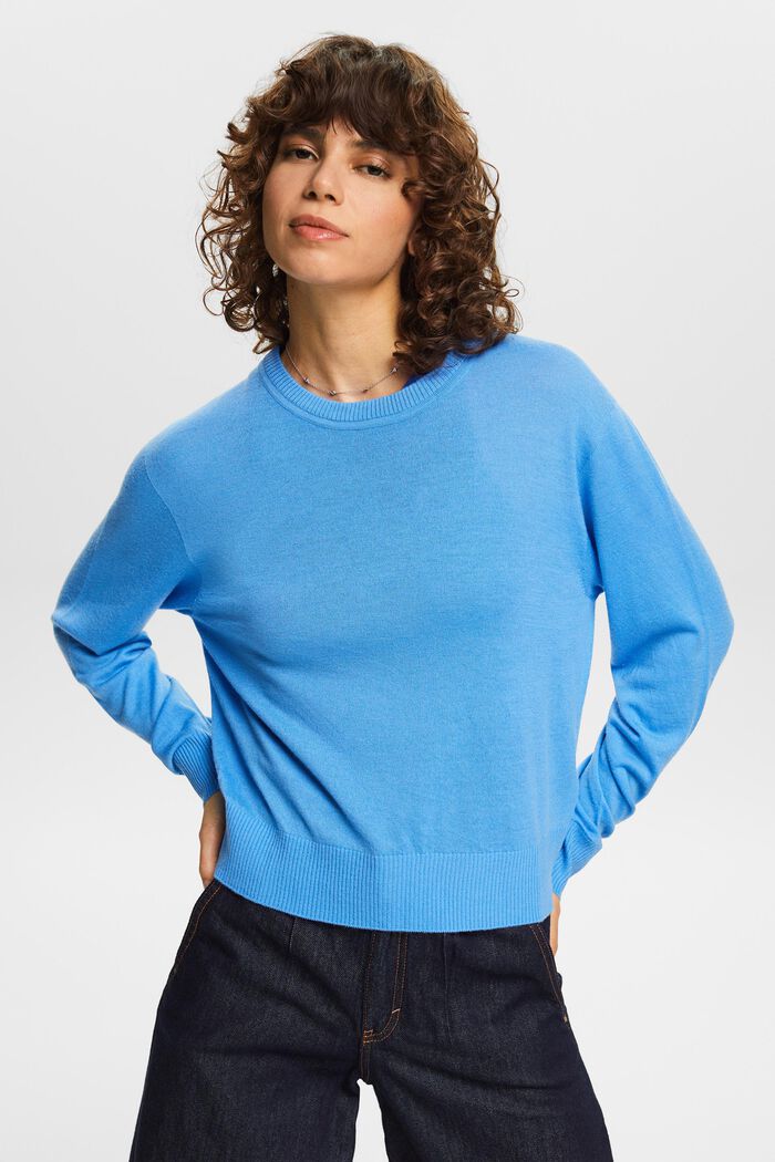 Kaszmirowy sweter z okrągłym dekoltem, BLUE, detail image number 0