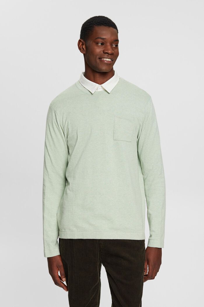 Dziergany sweter z kieszenią na piersi, LIGHT AQUA GREEN, detail image number 0