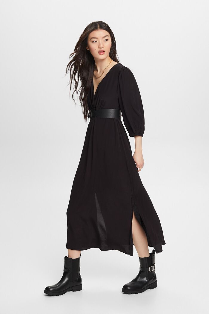 Sukienka midi z krepy, BLACK, detail image number 0