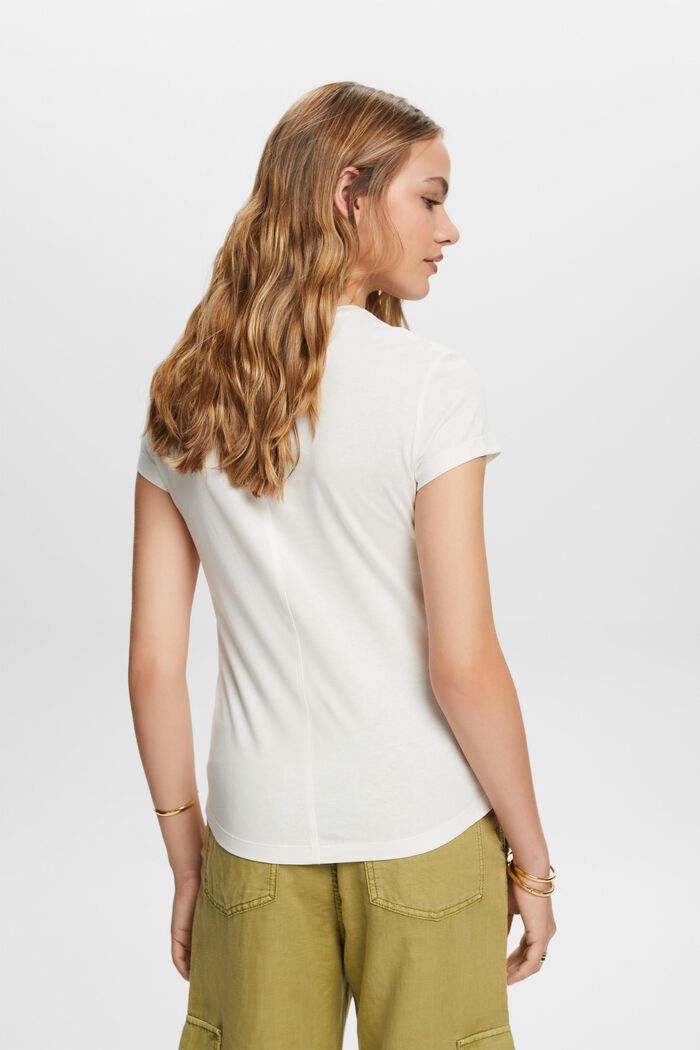 T-shirt z okrągłym dekoltem, 100% bawełna, OFF WHITE, detail image number 3