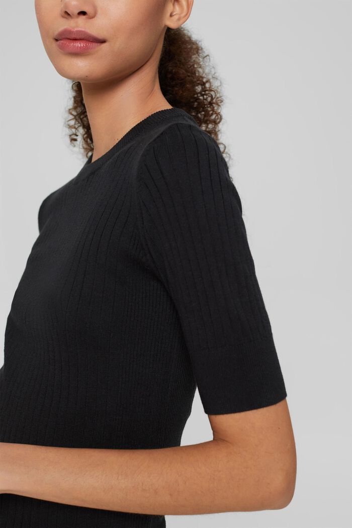 Prążkowany sweter z krótkim rękawem, BLACK, detail image number 0