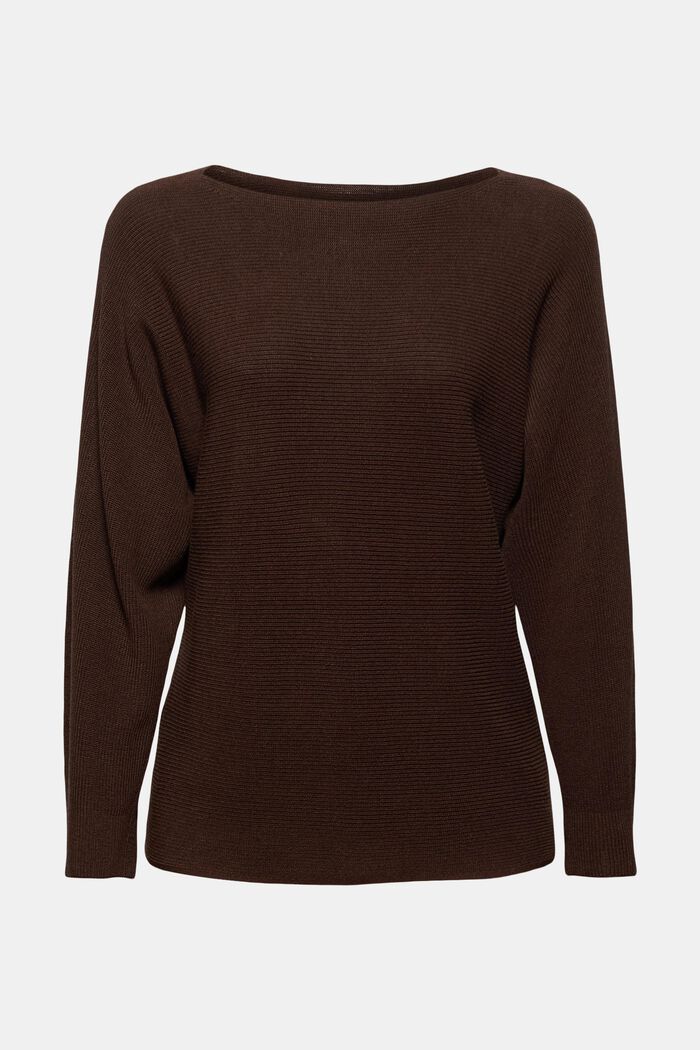 Sweter z łódkowym dekoltem, z bawełny organicznej/TENCELU™, DARK BROWN, detail image number 0