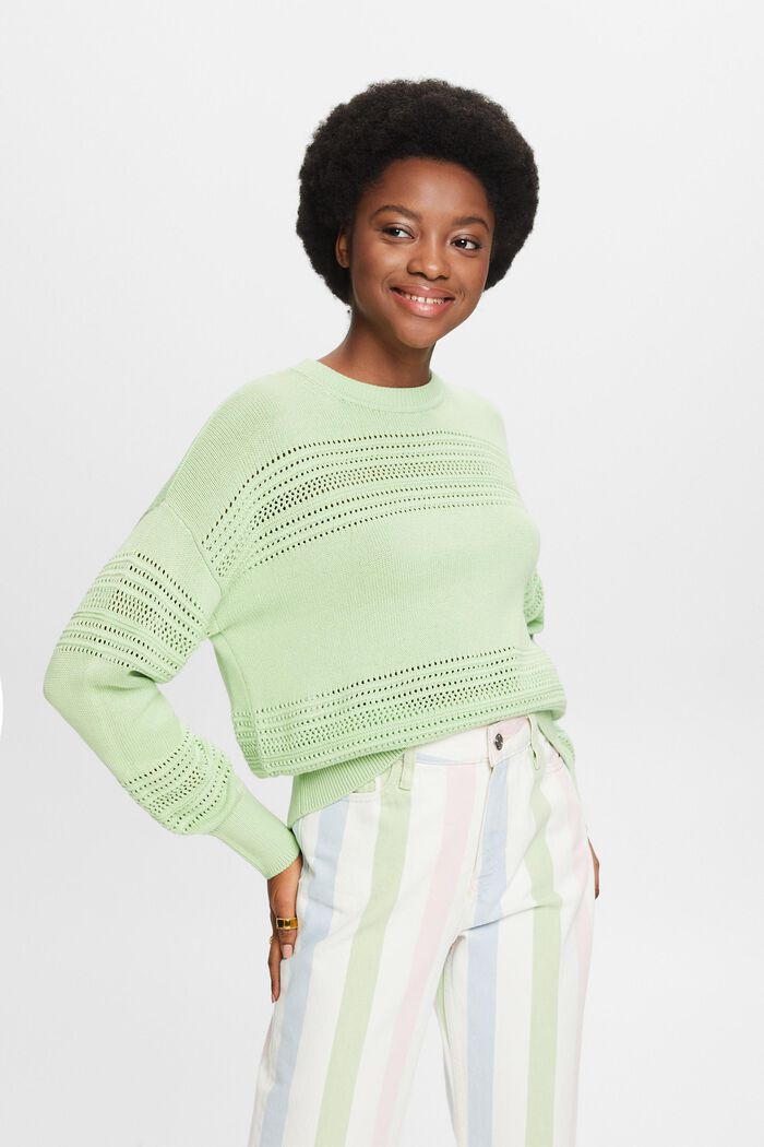Ażurowy sweter z okrągłym dekoltem, LIGHT GREEN, detail image number 0