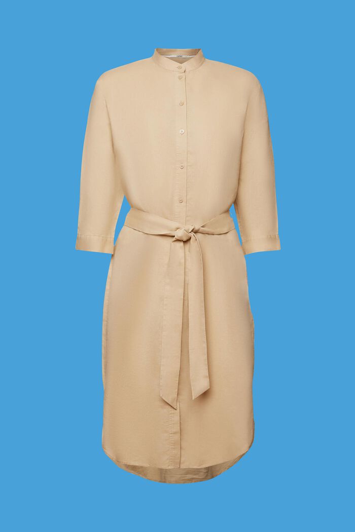 Sukienka koszulowa z paskiem, mieszanka lnu i bawełny, SAND, detail image number 7