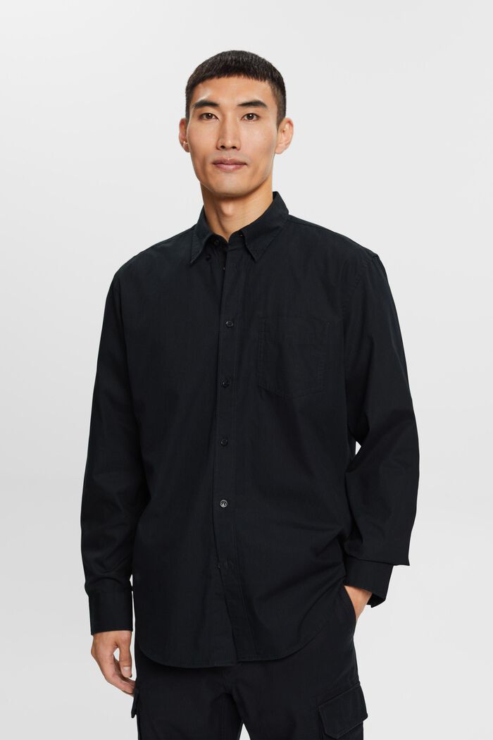 Popelinowa koszula z przypinanym kołnierzykiem, 100% bawełny, BLACK, detail image number 0