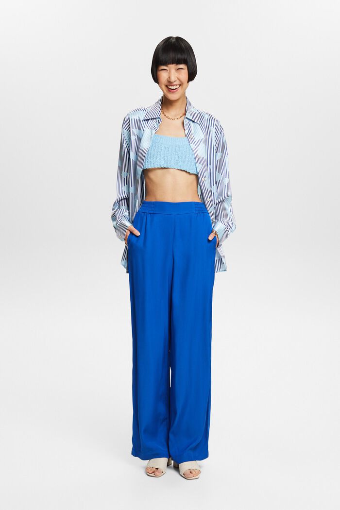 Szerokie spodnie bez zapięcia z diagonalu, BRIGHT BLUE, detail image number 1
