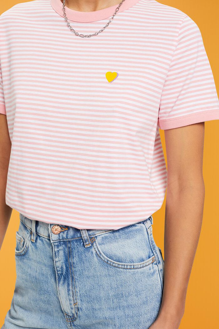 Bawełniany T-shirt w paski z haftowanym motywem, PINK, detail image number 2
