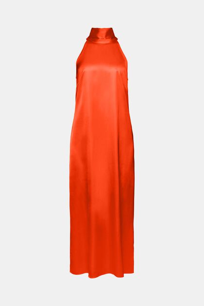 Satynowa sukienka maxi z zapięciem na szyi