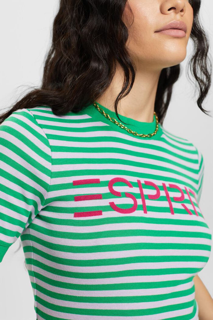 T-shirt bawełniany w paski z nadrukowanym logo, GREEN, detail image number 1
