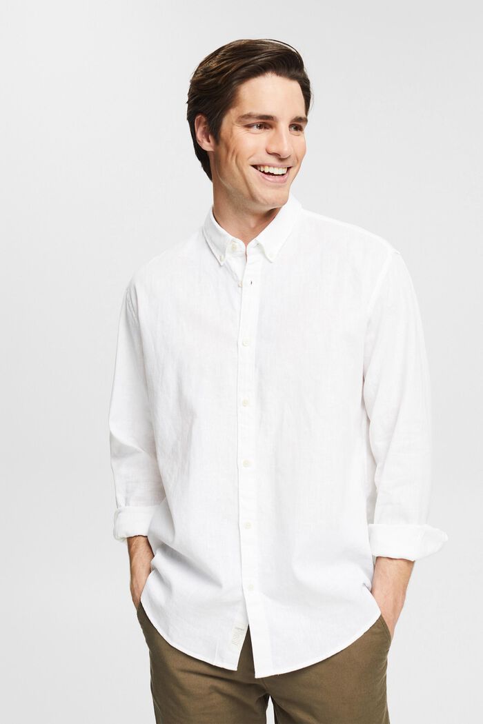 Z mieszanki z lnem: melanżowa koszula, WHITE, detail image number 0