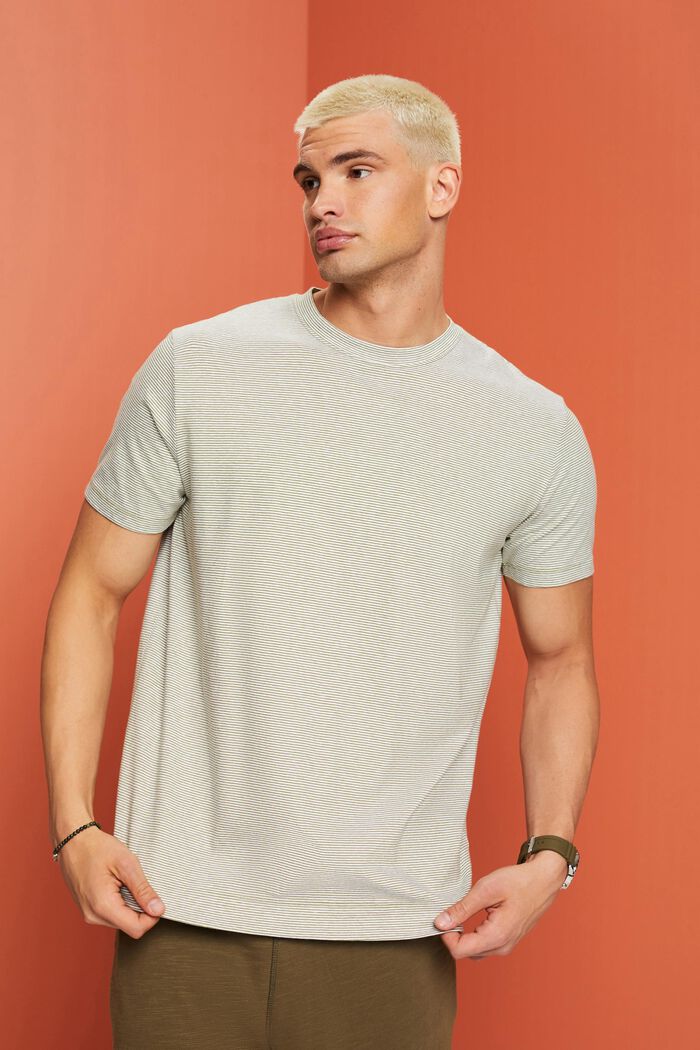 T-shirt w paski, mieszanka bawełny i lnu, LEAF GREEN, detail image number 0