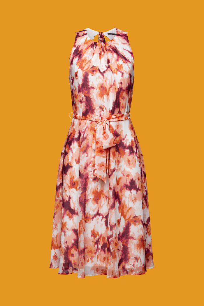 Wzorzysta szyfonowa sukienka z wiązanym paskiem, LIGHT PINK, detail image number 7