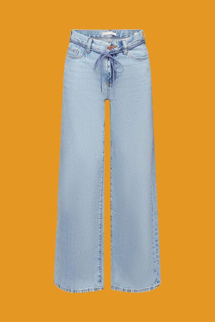 Dżinsy z wysokim stanem i szerokimi nogawkami z paskiem w formie sznurówki