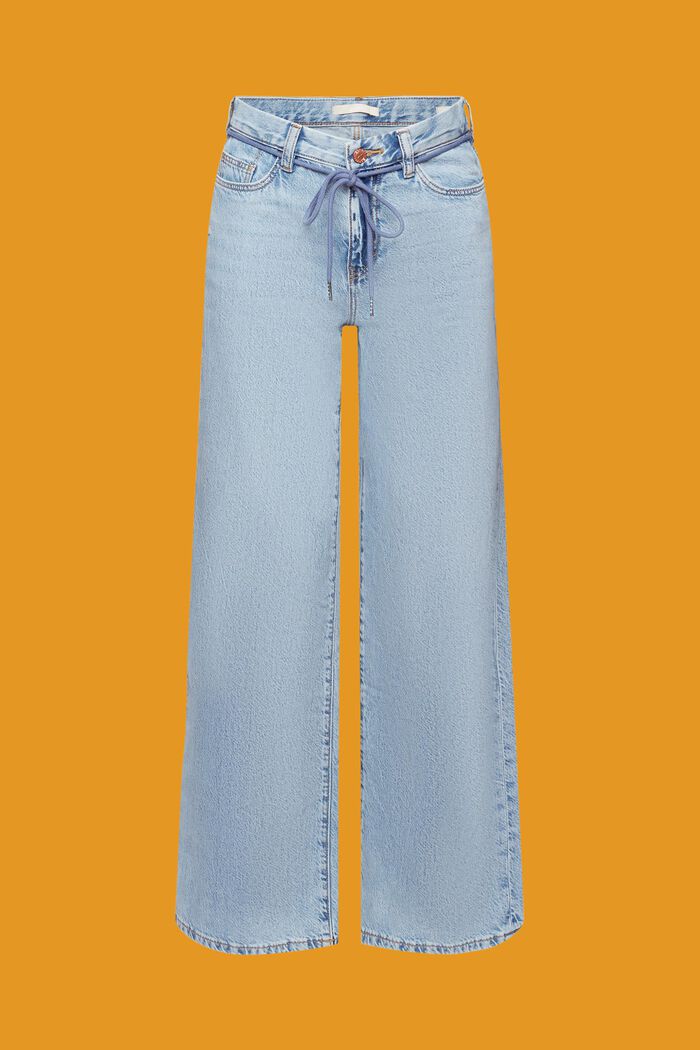 Dżinsy z wysokim stanem i szerokimi nogawkami z paskiem w formie sznurówki, BLUE LIGHT WASHED, detail image number 7