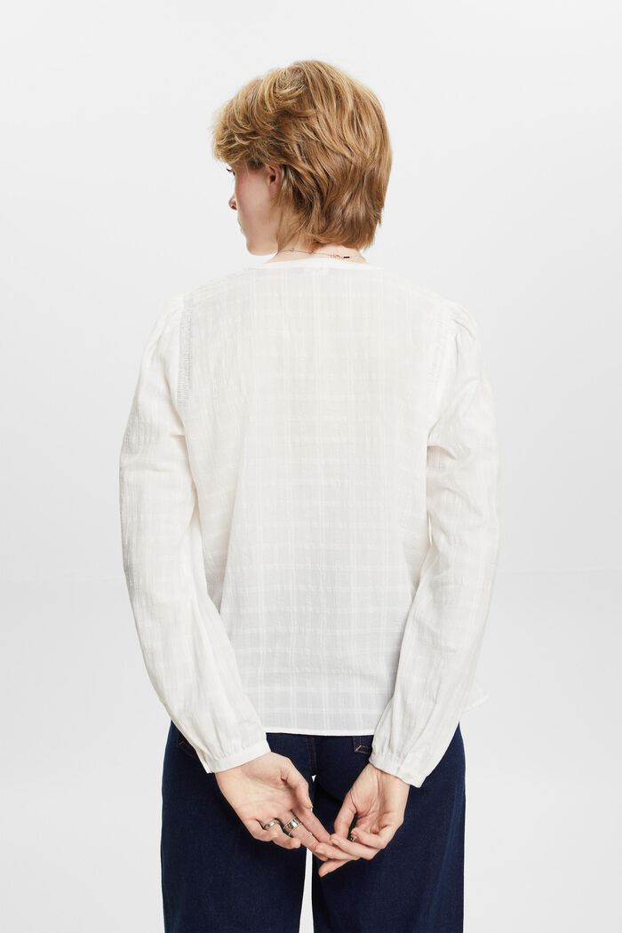 Fakturowana bluzka z bawełny, OFF WHITE, detail image number 4