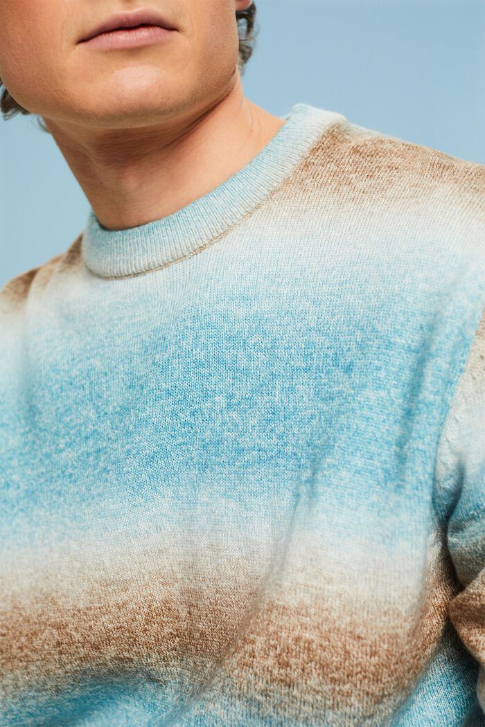 Cieniowany sweter w paski z okrągłym dekoltem, DARK TURQUOISE, detail image number 3