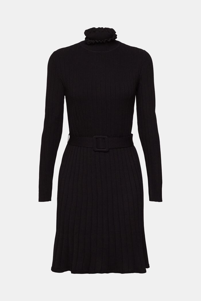 Dzianinowa sukienka z paskiem, LENZING™ ECOVERO™, BLACK, detail image number 7