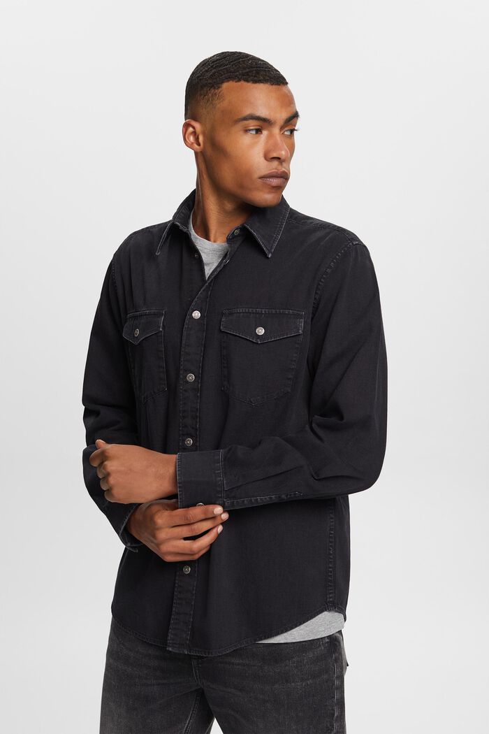 Dżinsowa koszula, 100% bawełny, BLACK DARK WASHED, detail image number 0