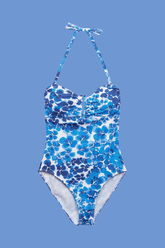 Wyściełany strój kąpielowy z nadrukiem na całej powierzchni oraz wiązaniem na szyi, BLUE, detail image number 3