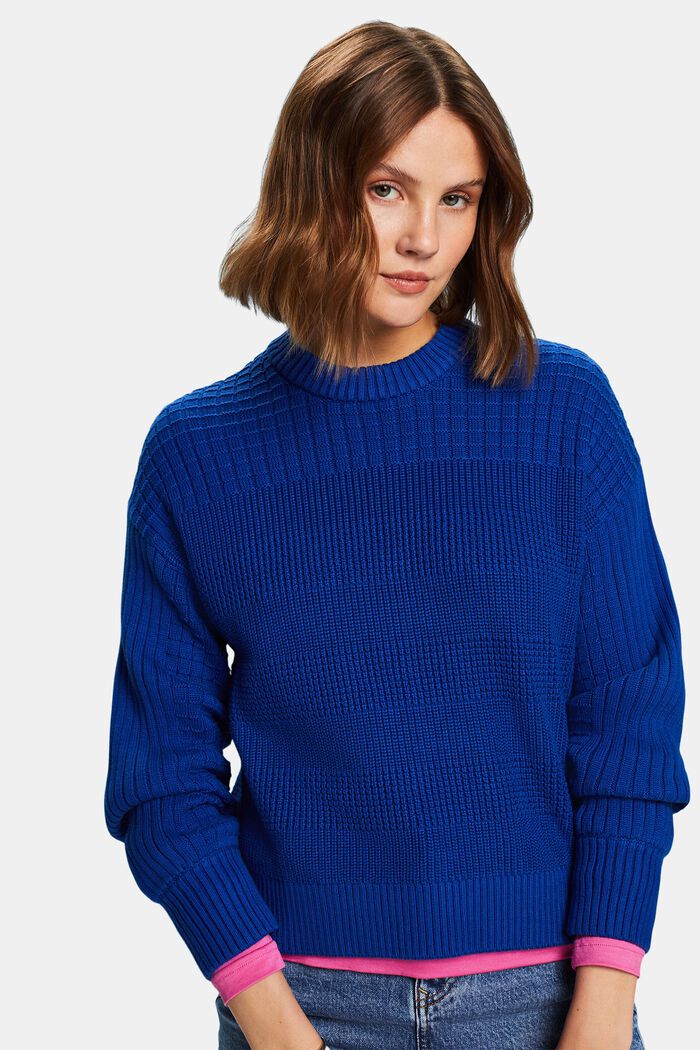 Fakturowany sweter z okrągłym dekoltem, BRIGHT BLUE, detail image number 0