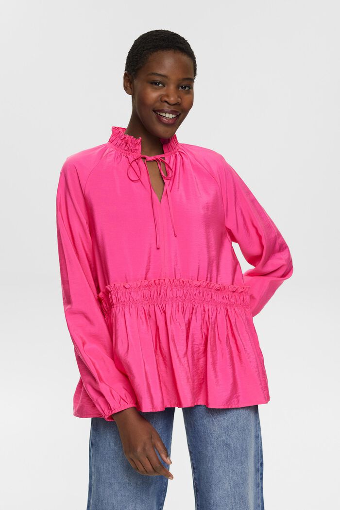 Marszczona bluzka z wiązanym detalem, PINK FUCHSIA, detail image number 0
