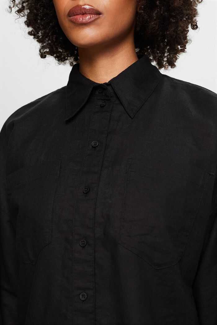 Bluzka koszulowa z lnu i bawełny, BLACK, detail image number 3