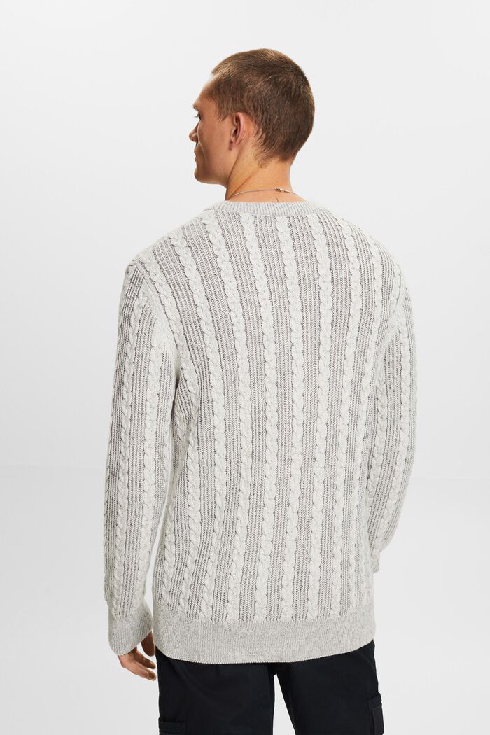 Sweter z okrągłym dekoltem z dzianiny w warkocze, BROWN GREY, detail image number 4