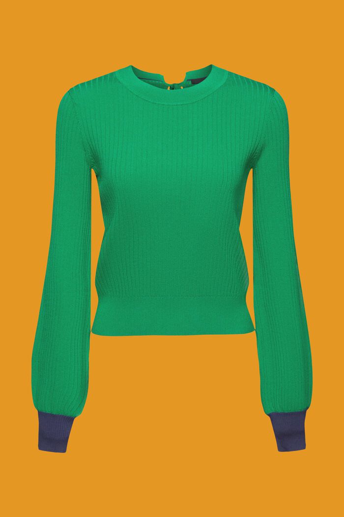 Sweter w kolorowe pasy z okrągłym dekoltem, EMERALD GREEN, detail image number 6