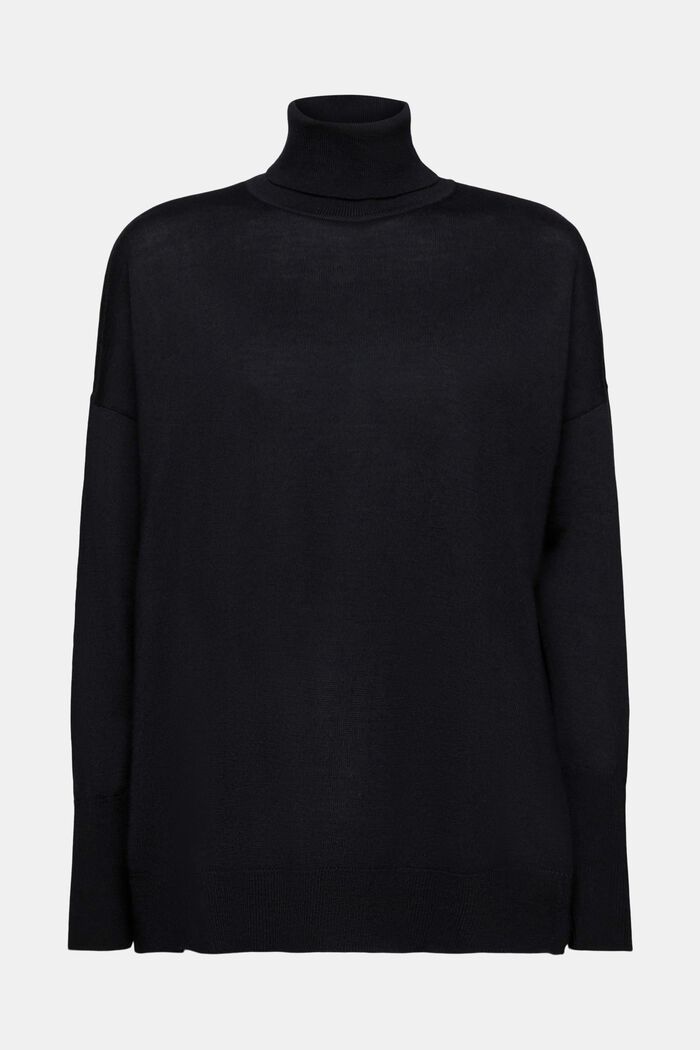 Oversizowy wełniany sweter z półgolfem, BLACK, detail image number 6