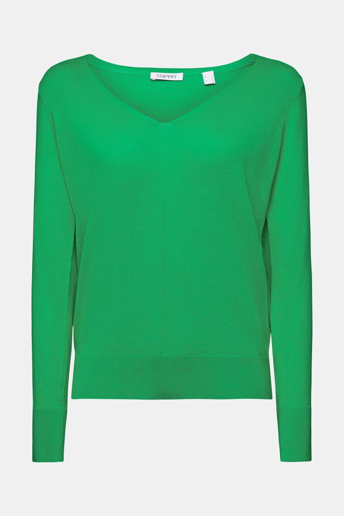 Bawełniany sweter z dekoltem w serek, GREEN, detail image number 6