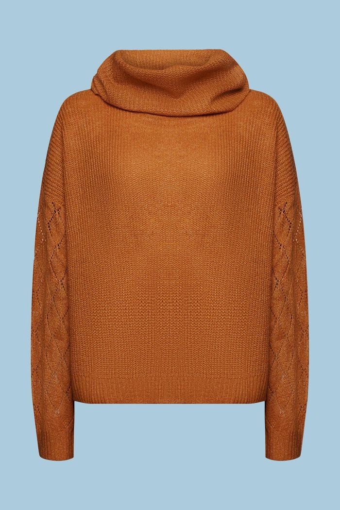 Sweter z kaskadowym golfem, CARAMEL, detail image number 6