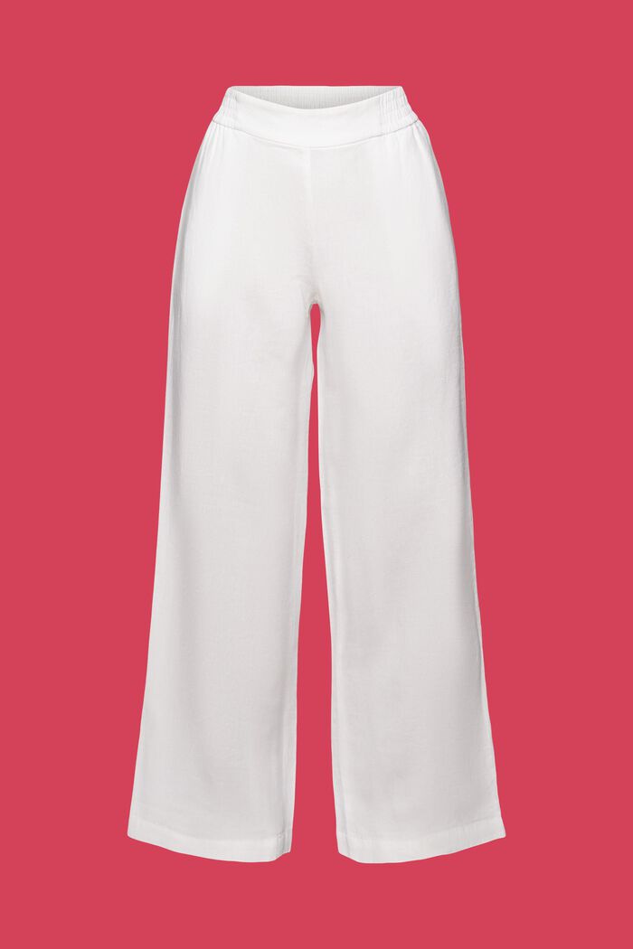 Lniane spodnie na gumce z szerokimi nogawkami, WHITE, detail image number 6