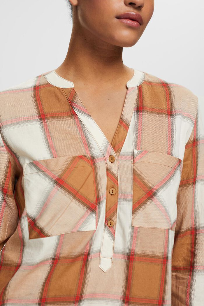 Bawełniana bluzka w kratę, LIGHT TAUPE, detail image number 0