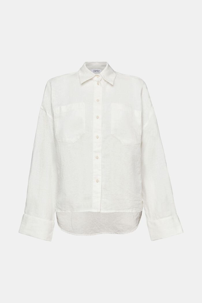 Bluzka koszulowa z lnu i bawełny, OFF WHITE, detail image number 6