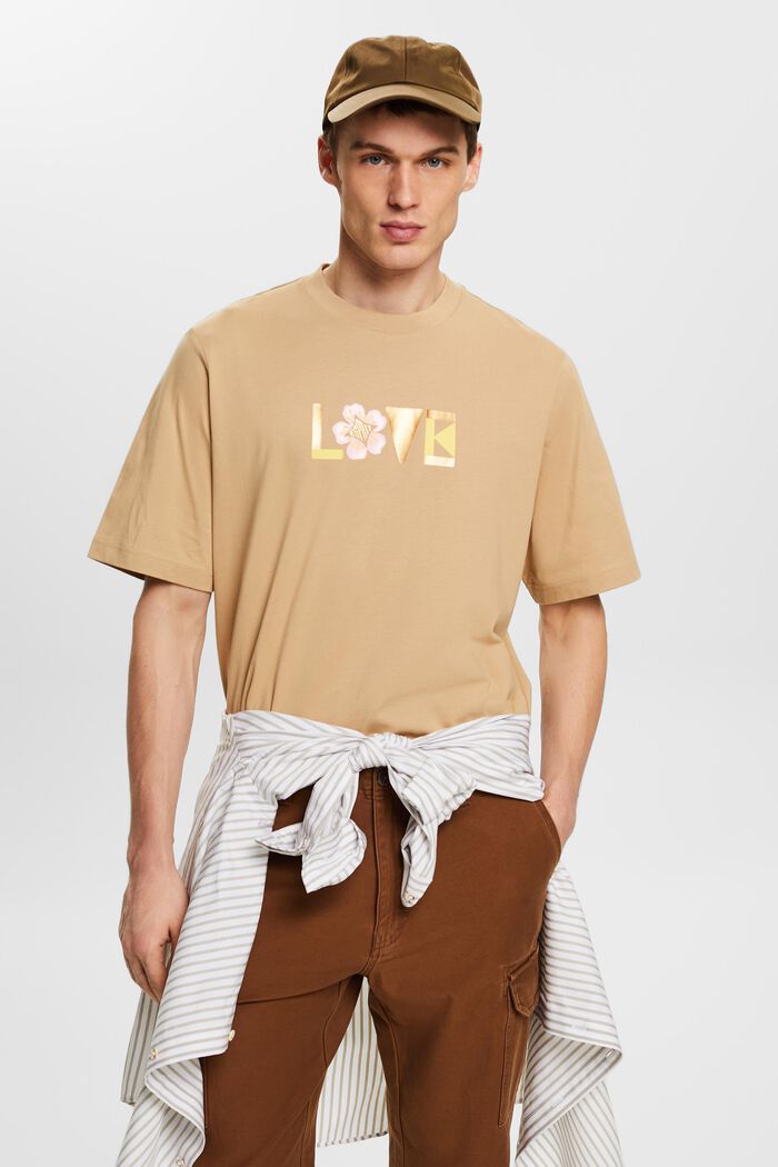 T-shirt z nadrukiem z bawełny pima, unisex, BEIGE, detail image number 0